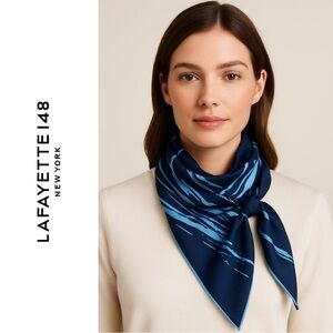 NWT Lafayette 148 New York 100% Blue Silk Kite Shaped Hand Sewn Italian Scarf